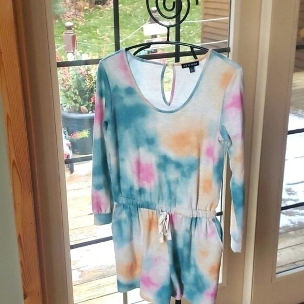 As U Wish Womens Tie Dye Long Sleeve Romper Blue Pink Orange Size Medium